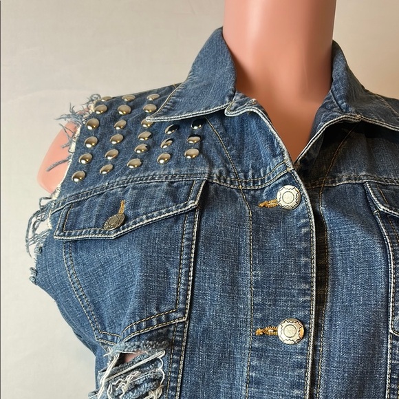 Stubborn Jeans Women’ Ripped Top Shirt Jacket Sleeveless Patch Work - Picture 5 of 12